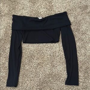 Garage Navy Off-Shoulder Long Sleeve Top